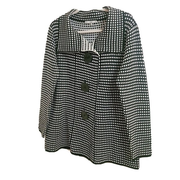 Sioni Black & White Checkered  Big Button Long Sleeve Thick Cardigan Jacket sz L - Picture 2 of 7